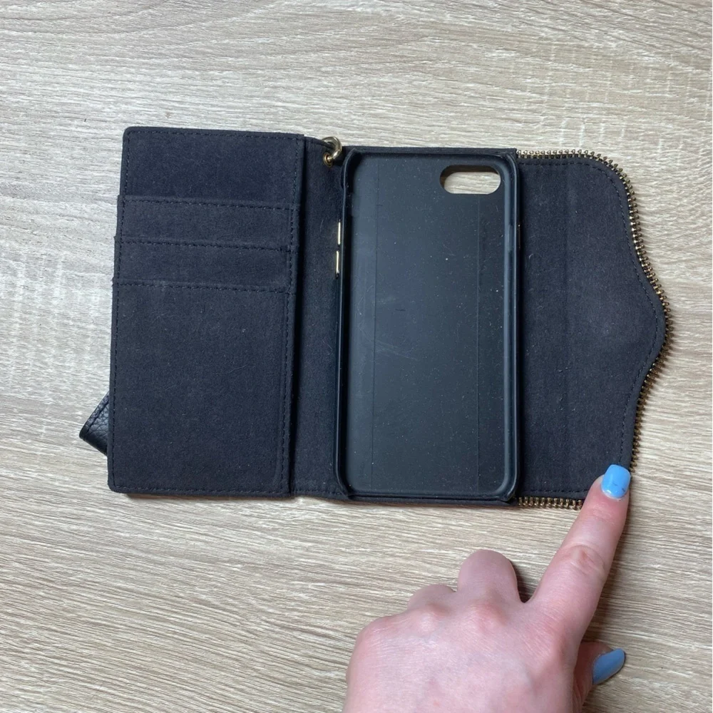 black Rebecca Minkoff Leather Folio phone case Wristlet iPhone 7